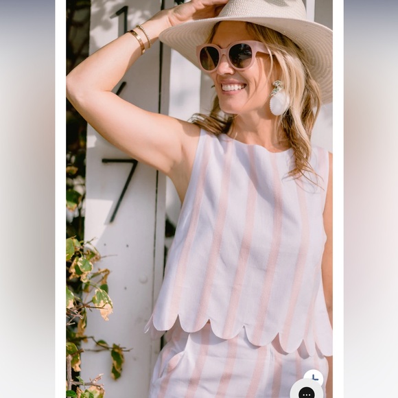 NWT SAIL TO SABLE Blush Stripe Scalloped Short Set - Picture 5 of 9